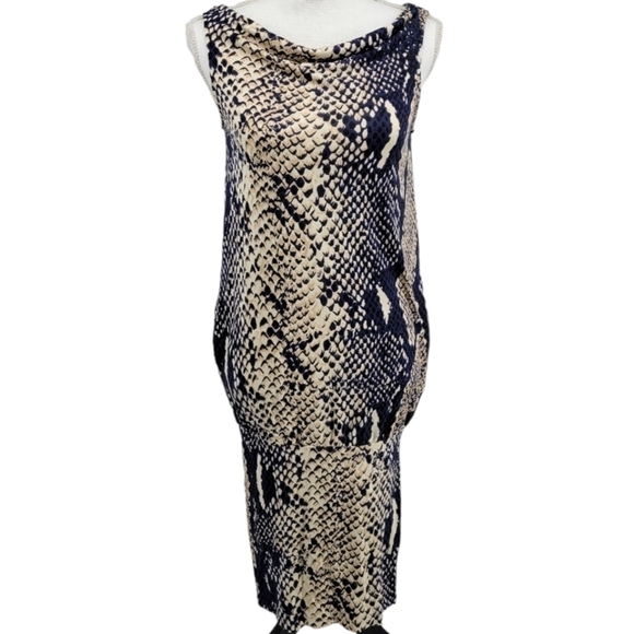 Diane von Furstenberg 100% Silk Blue and Tan Snakeskin Dress Size 2 - Picture 5 of 13